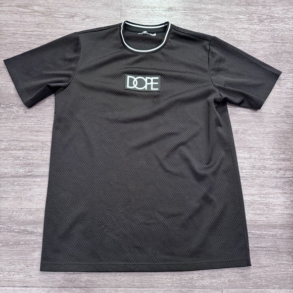 DOPE Jersey Mens Medium Black Breathable Spellout Short Sleeve Shirt‎ Crew Neck - Picture 1 of 8